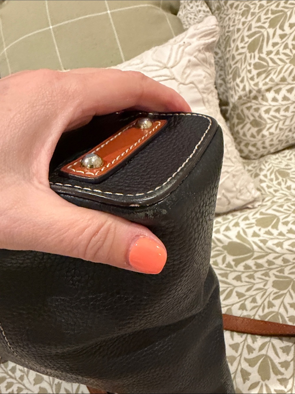 Dooney & Bourke Black Leather Tote with Brown Trim & Handles - Picture 7 of 16